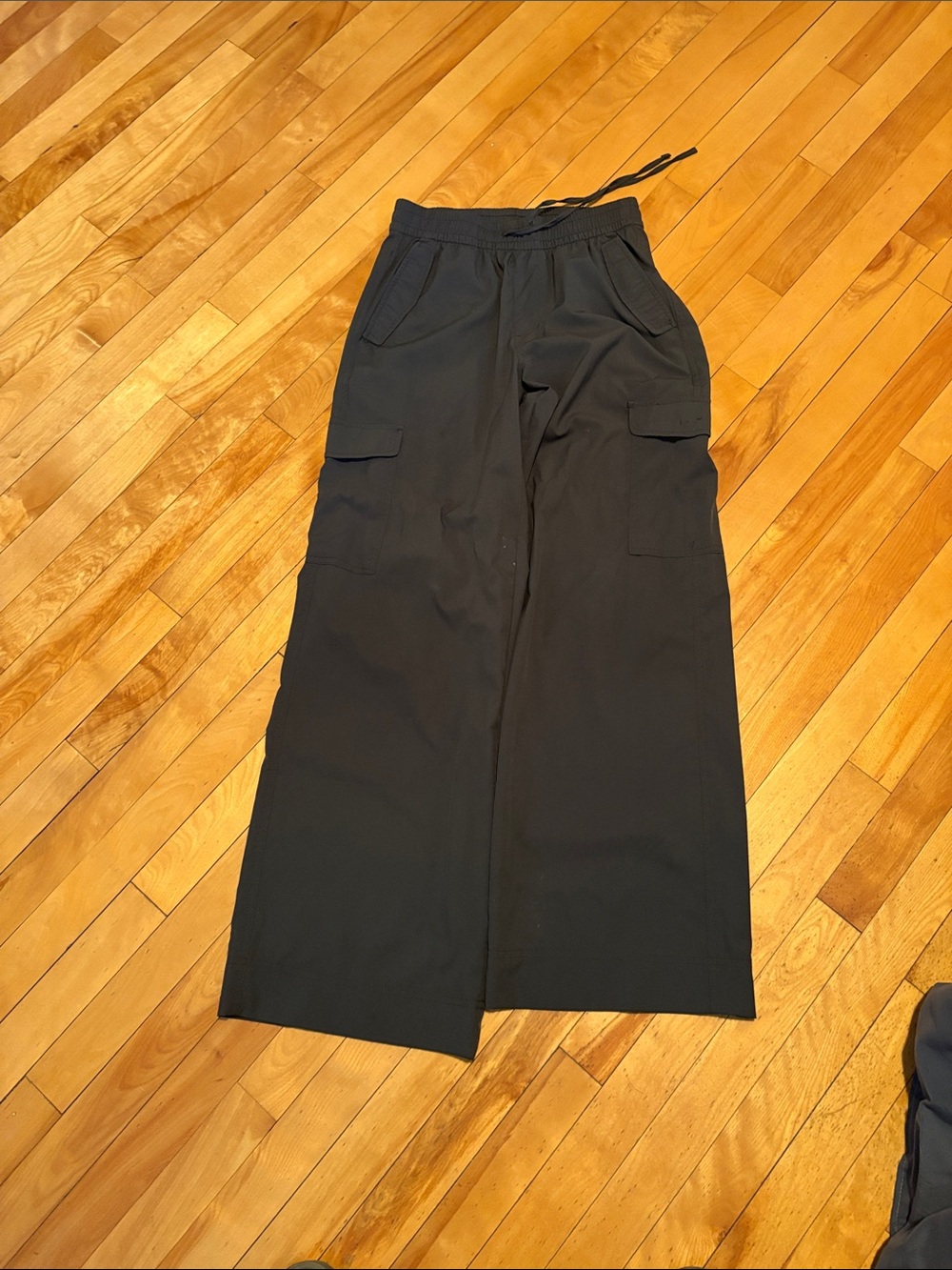 Woman’s Wide-Leg Black Cargo Pants with Drawstring Waist